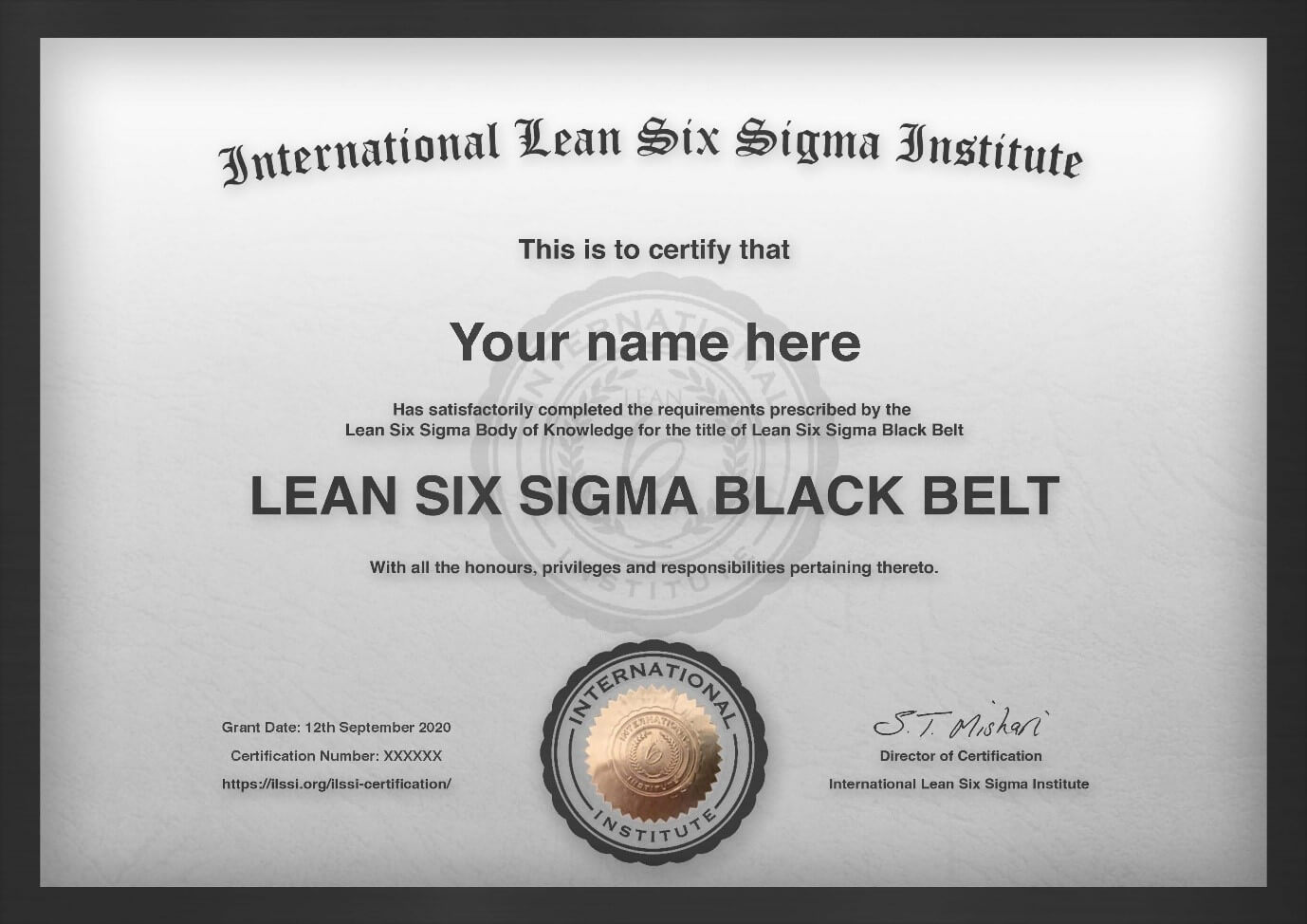 Six Sigma Black Belt Certificate Template